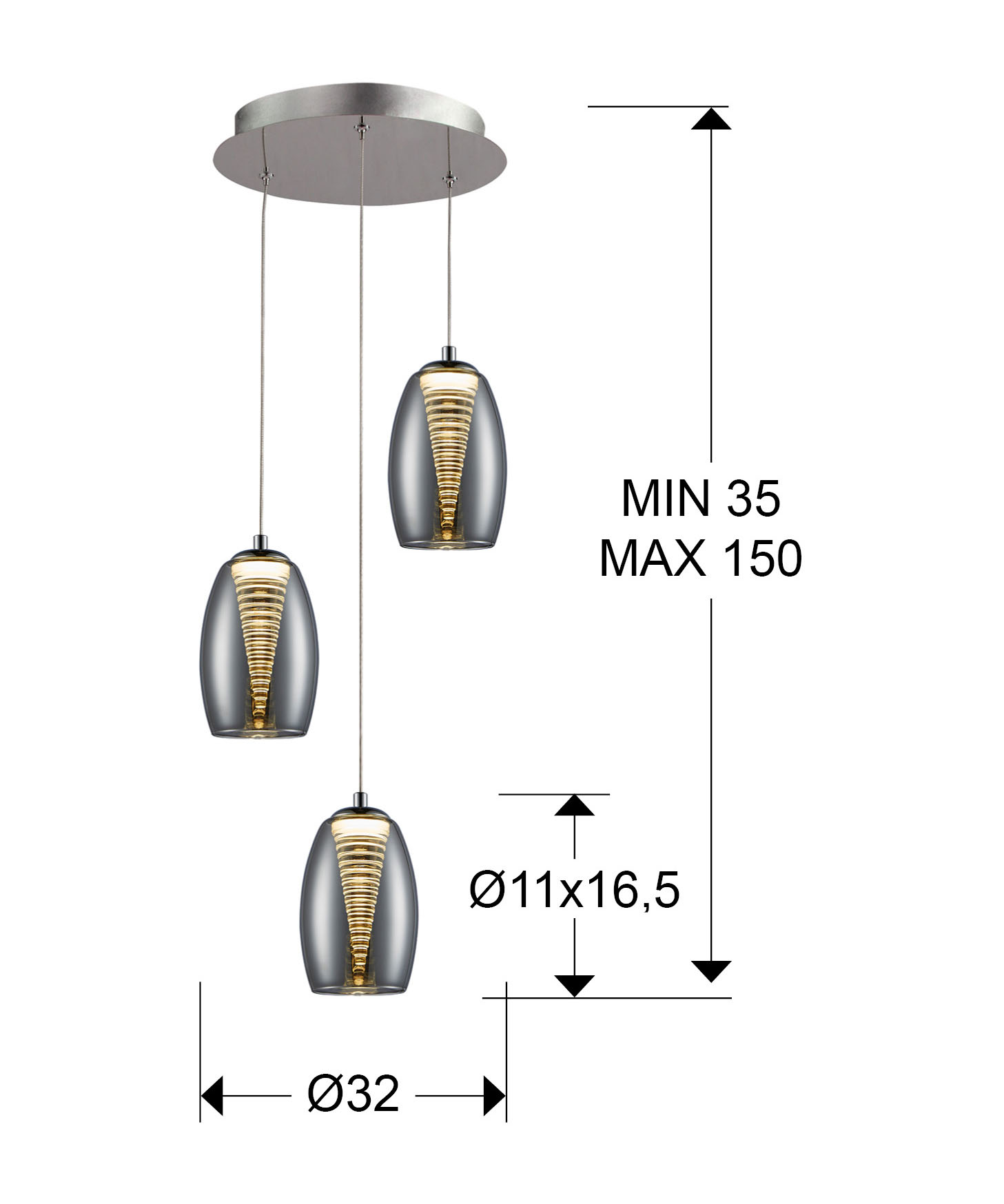 Medidas Lampara Nebula 3l Led Cromo