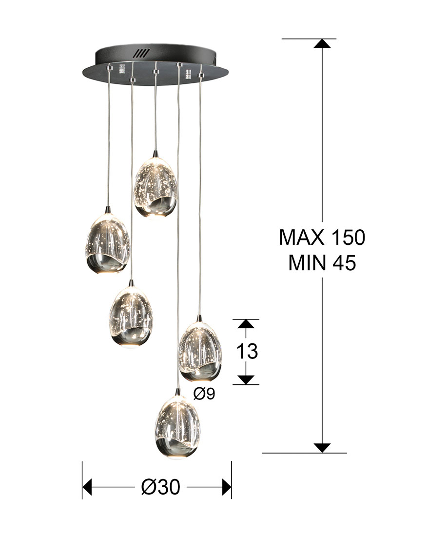 Medidas Lampara Diámetro 30 Rocio 5 Led Cromo