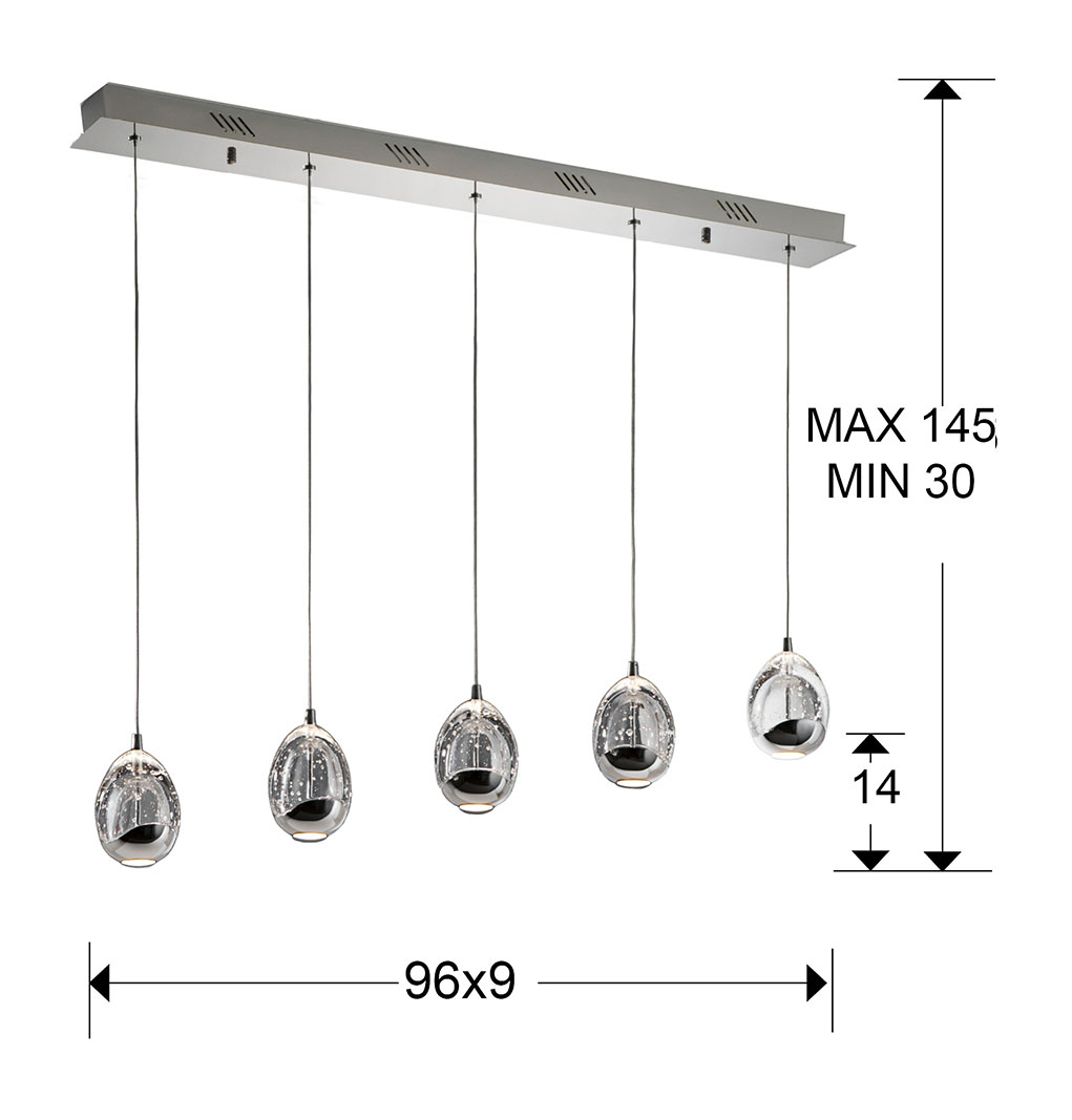 Medidas Lampara Rocio 5 Led Cromo