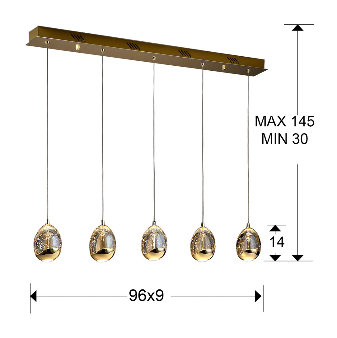 Medidas Lampara Rocio 5 Led Oro