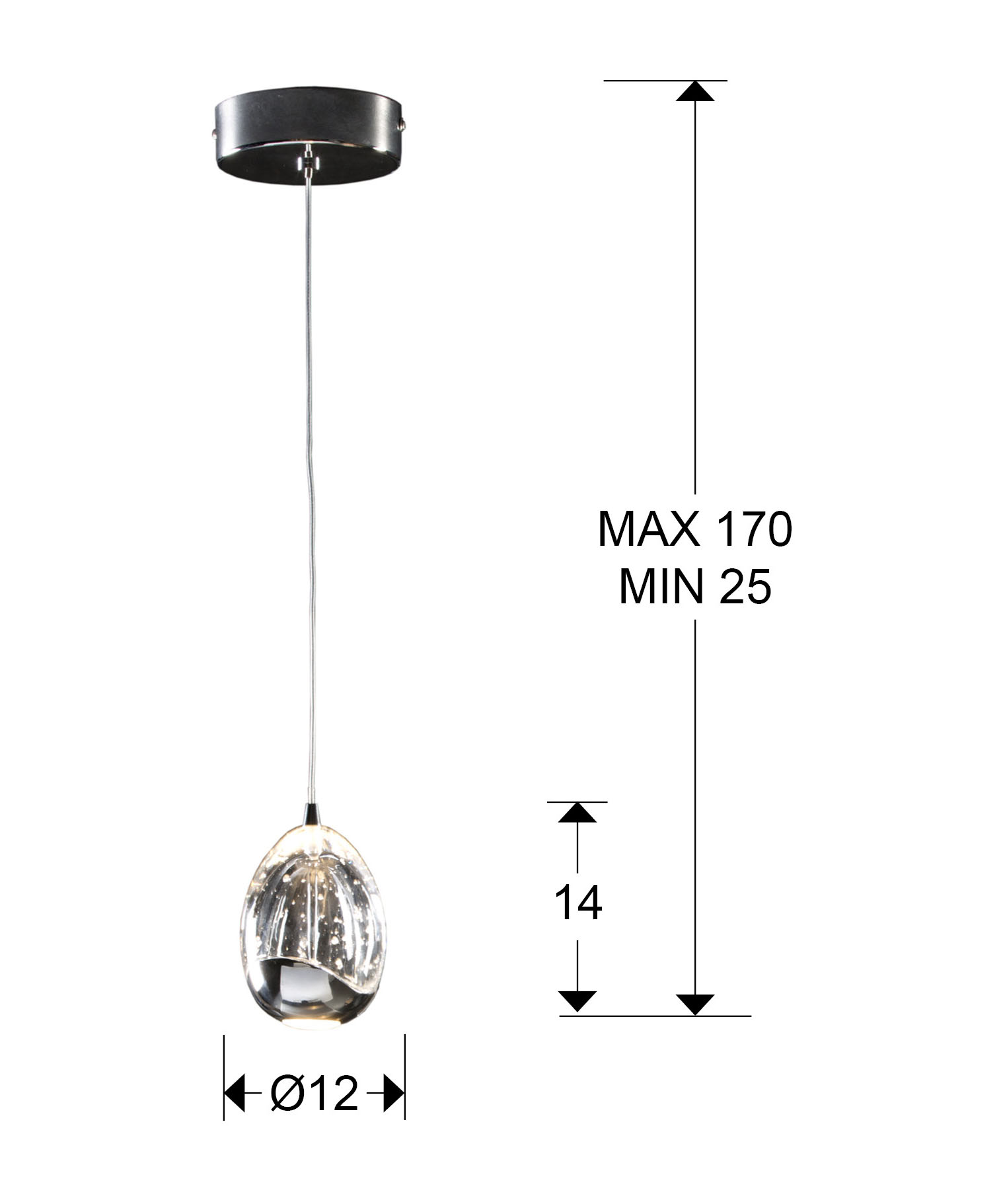 Medidas Lampara Rocio 1 Led Cromo