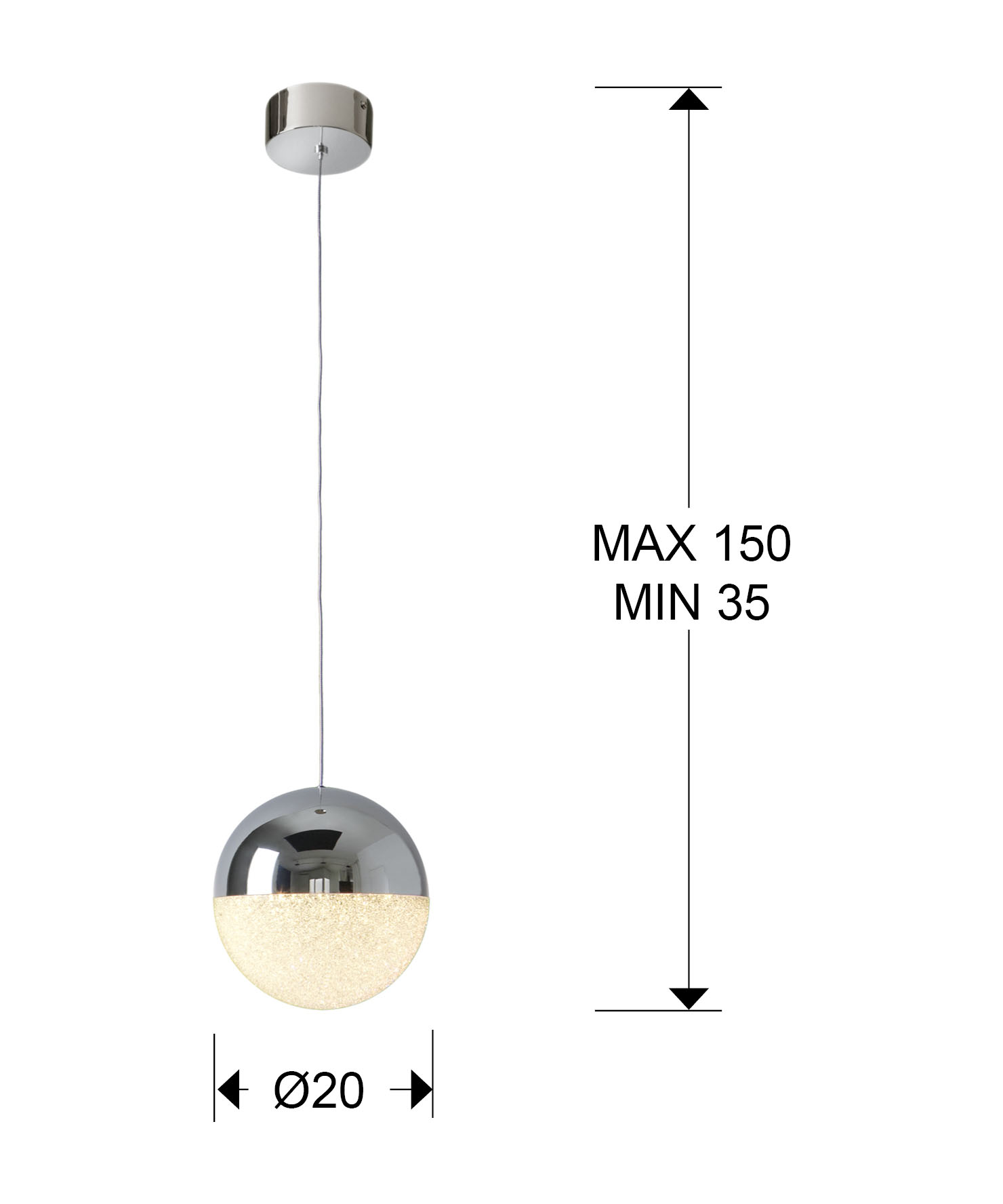 Medidas Lampara 1l Led Sphere Diámetro 20