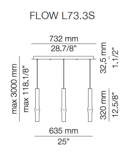 Medidas Flow modelo FLO_L73S3S de suspensión de Estiluz